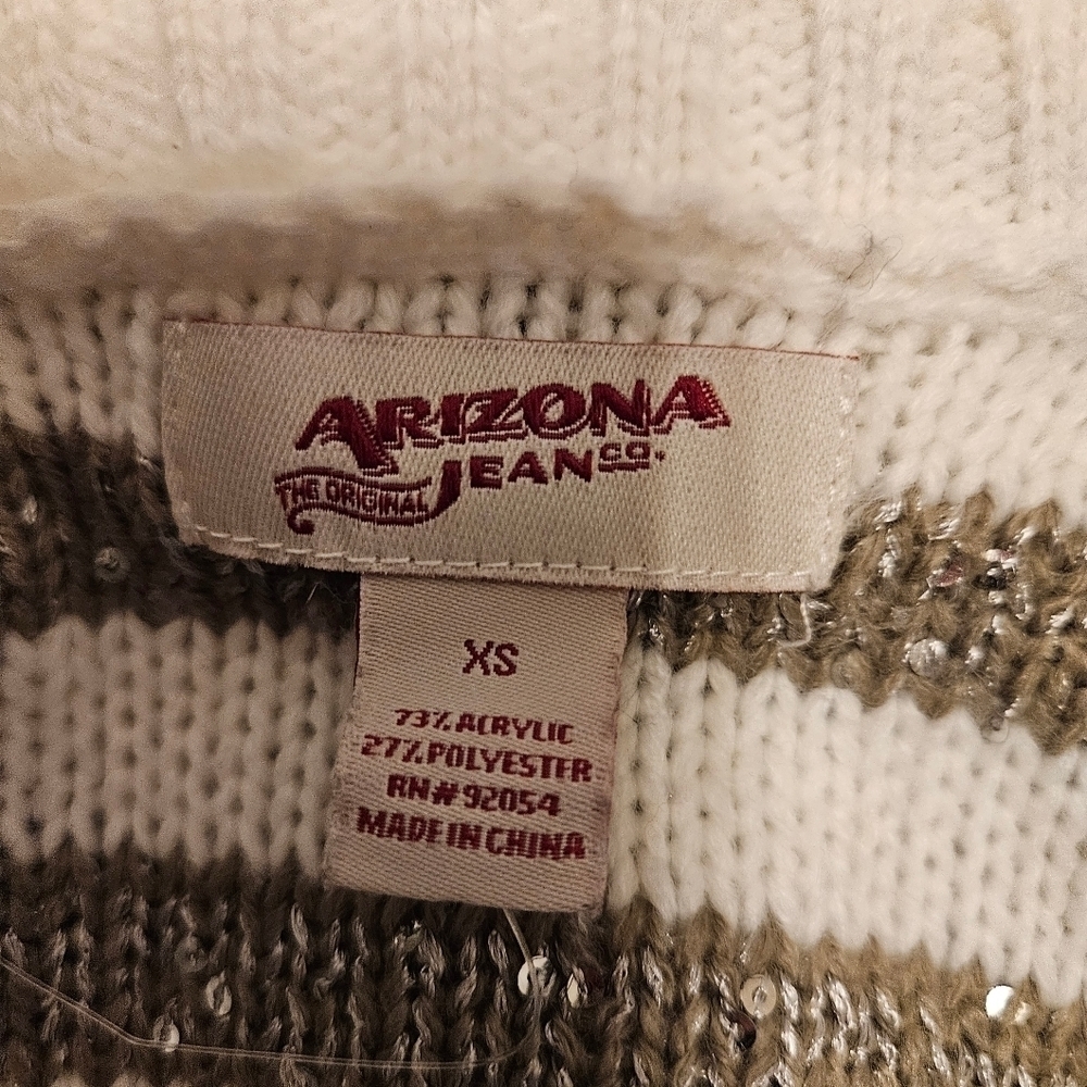 Arizona Jeans Co Cropped Striped Sequin Cable Knit Sweater - Picture 2 of 16